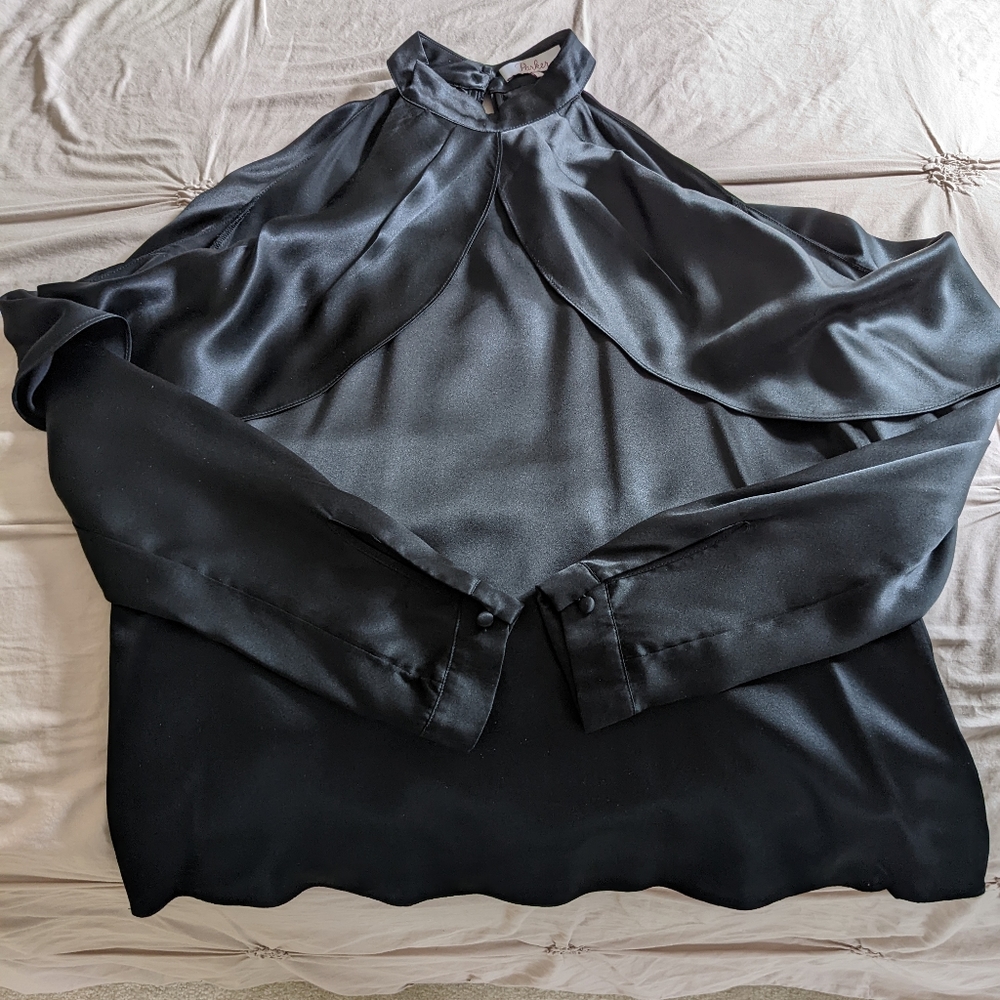 Parker silk cold shoulder top size small black blouse
